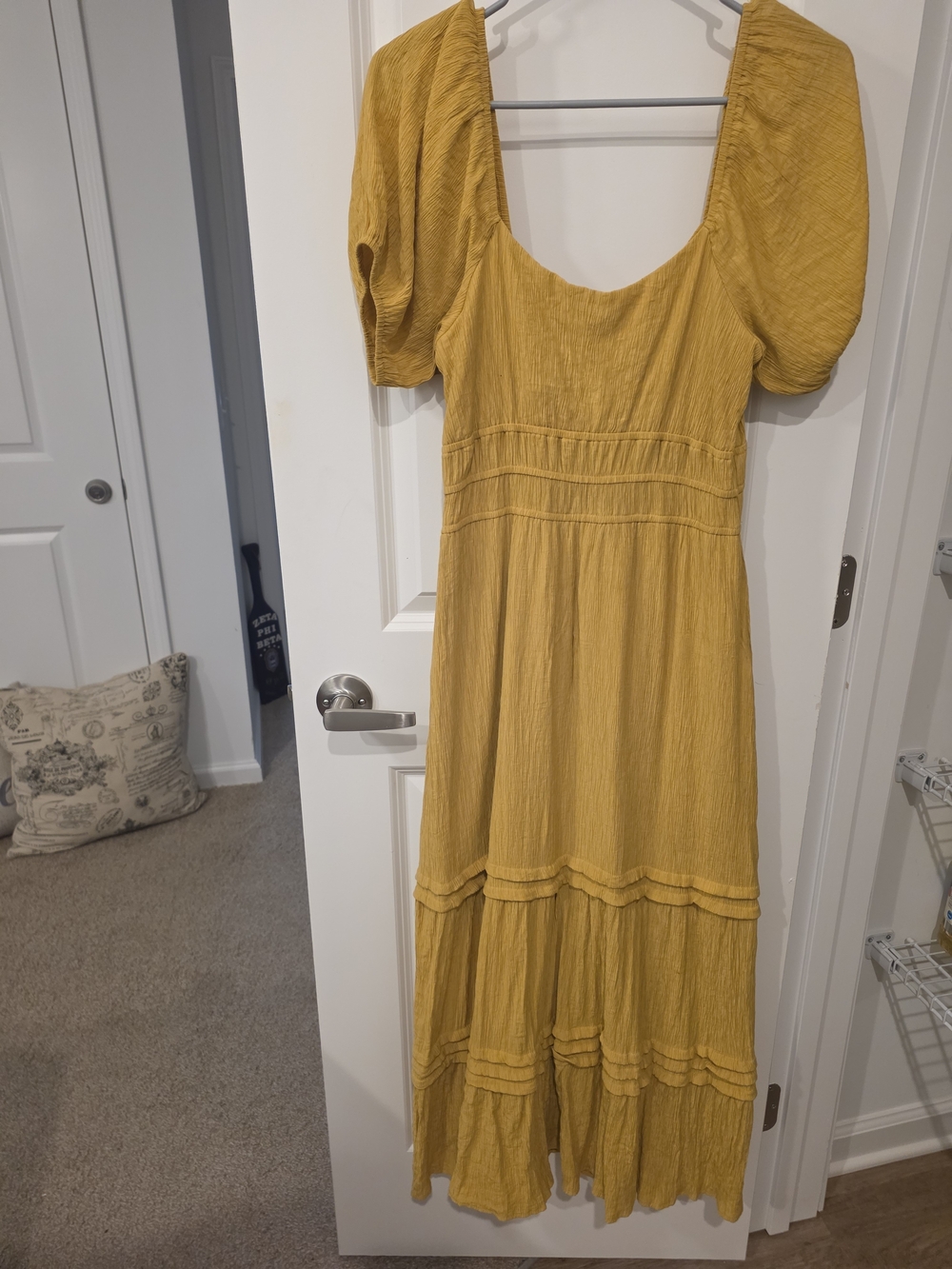 Yellow Puff-Sleeve Maxi Dress with Tiered Skirt - Women's Summer Dress